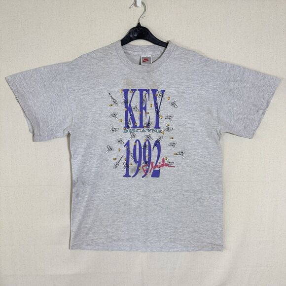 Vintage Nike 90's Key West Florida Gray T-Shirt Size Large - Picture 1 of 13